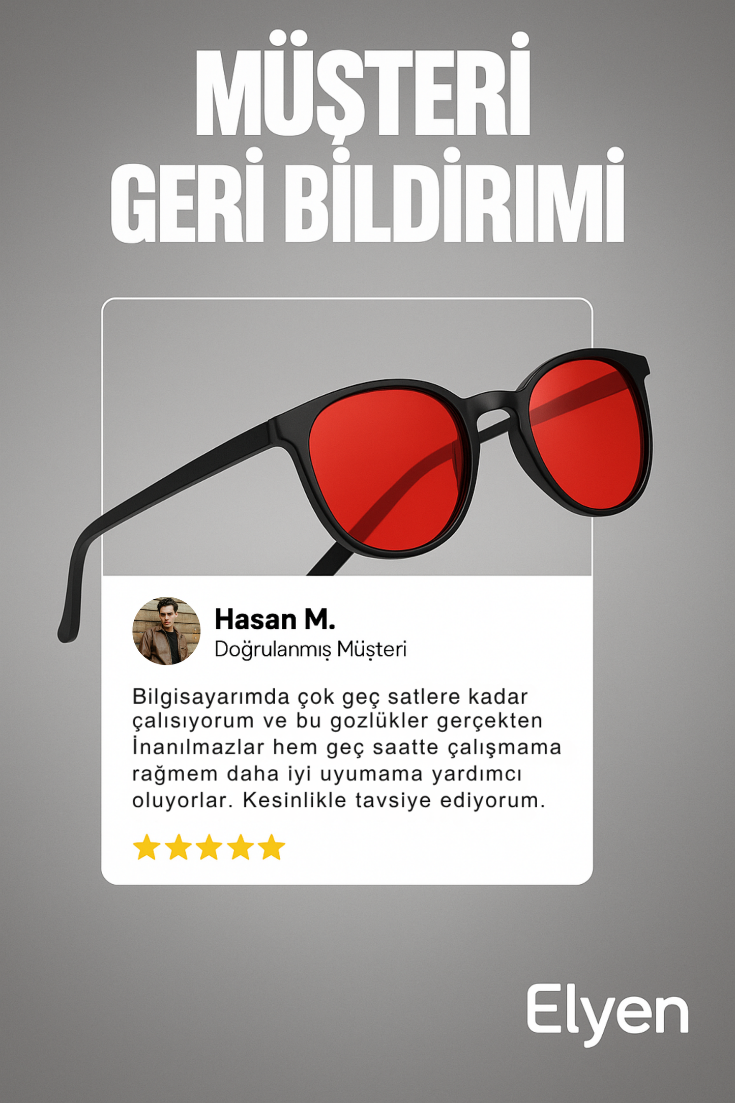 elyen® | Unisex Kırmızı Camlı Mavi Işık Gözlüğü
