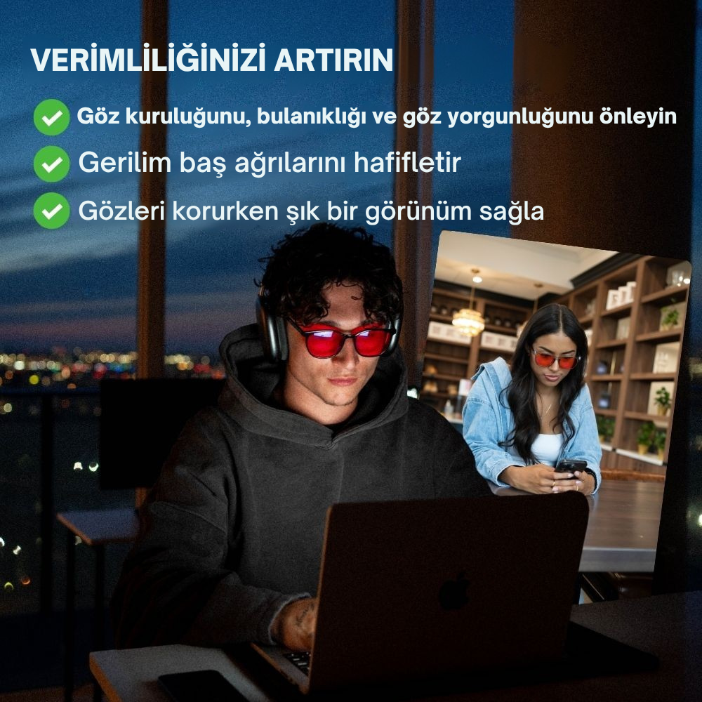 elyen® | Unisex Kırmızı Camlı Mavi Işık Gözlüğü