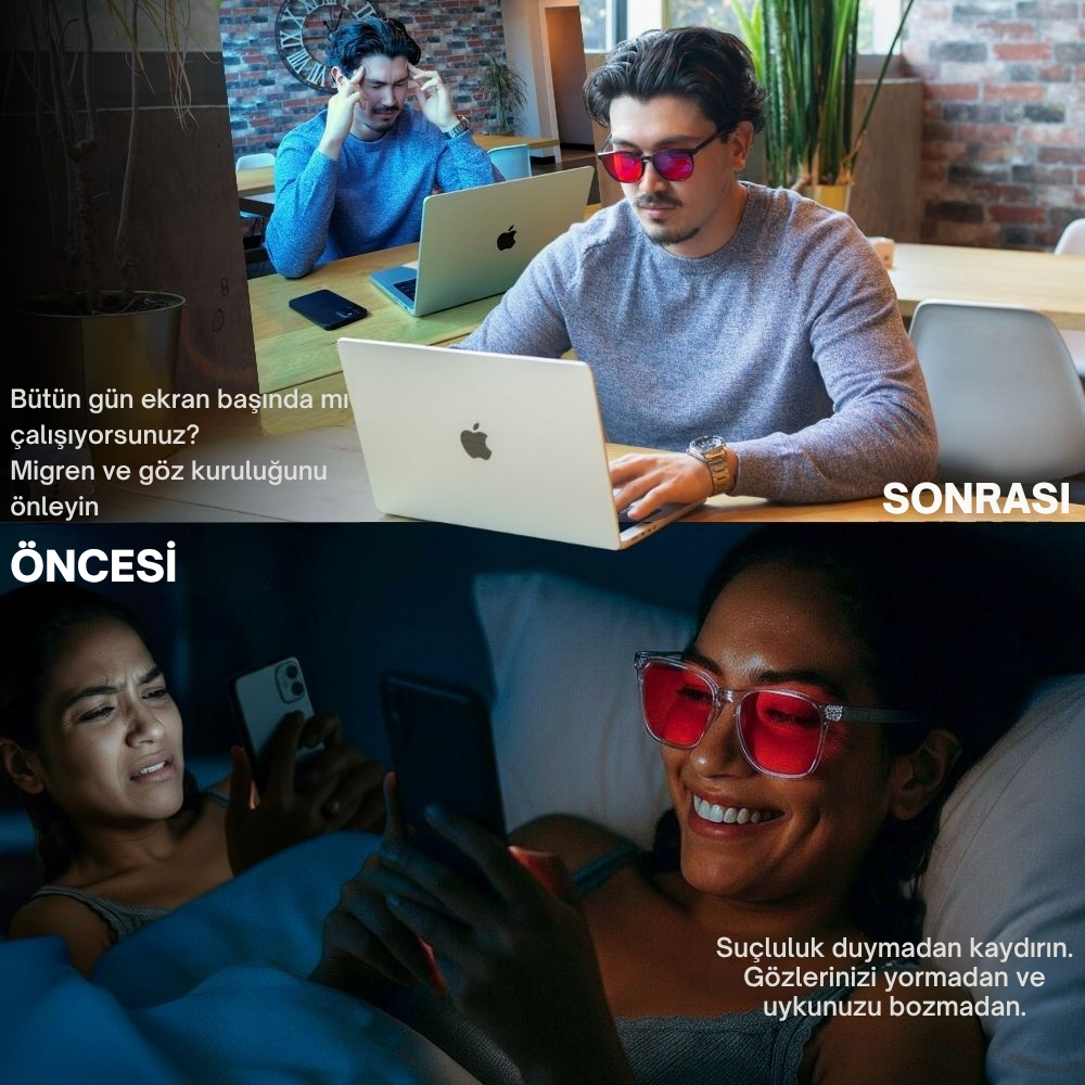 elyen® | Unisex Kırmızı Camlı Mavi Işık Gözlüğü