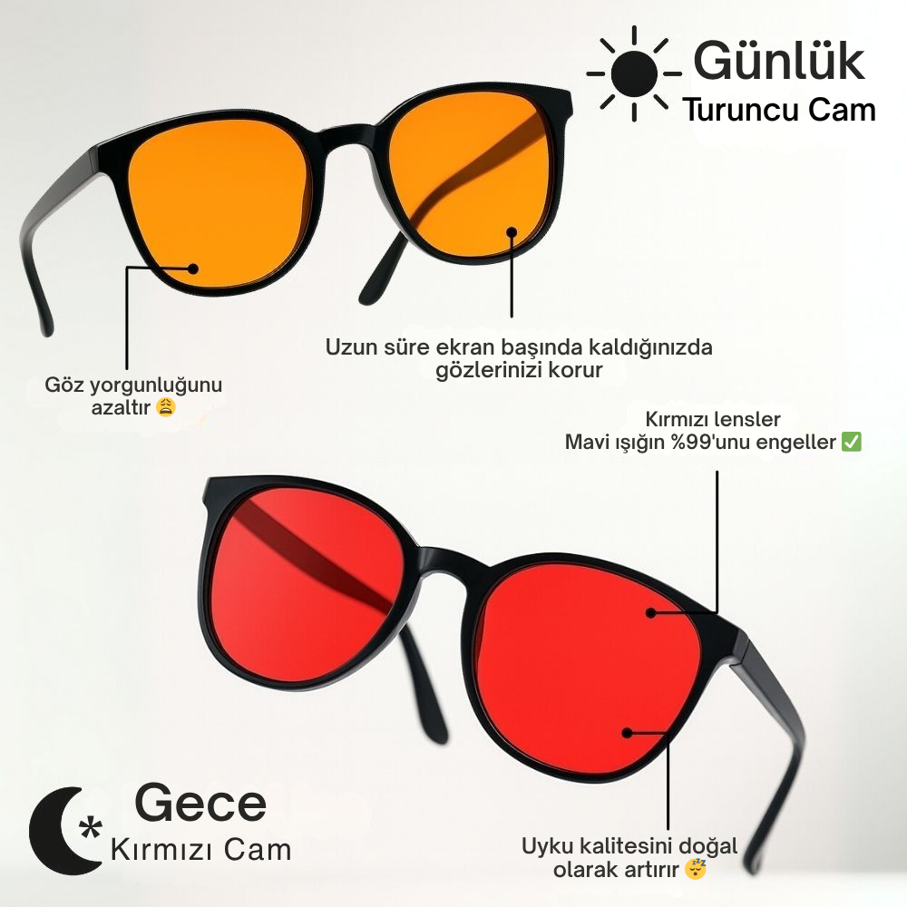 elyen® | Unisex Kırmızı Camlı Mavi Işık Gözlüğü