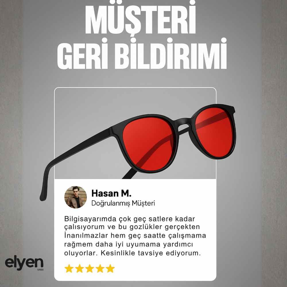 elyen® | Unisex Kırmızı Camlı Mavi Işık Gözlüğü